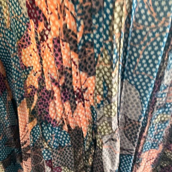 Floral silky Blouse kimono jacket pleat open front button vneck pink blue cardi - Picture 5 of 14